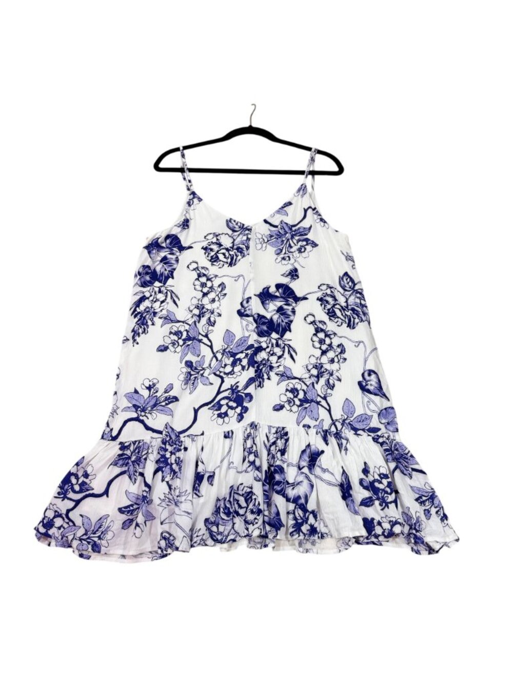 Lulus Women's Blue White Floral Ruffle Hem Mini Dress Sleeveless Size Small - Picture 2 of 8